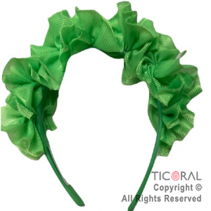 VINCHA CON 7 FLORCITAS TELA VERDE FLUO 